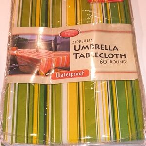 Expressions Green and Yellow Striped Umbrella Tablecloth